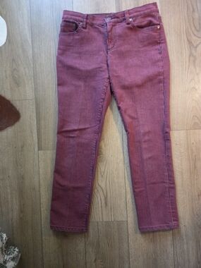 Lauren By RL Slim Fit Pinstripe Jeans - Burgundy & Black
